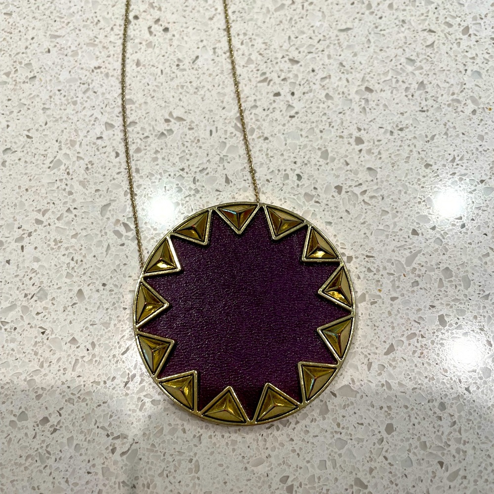 House of Harlow Sunburst Pendant Necklace-Purple Leather/Gold